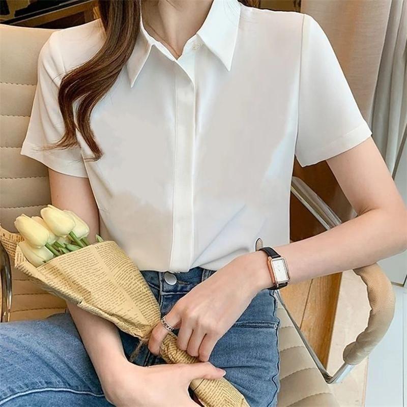 

Women' Blouses & Shirts Spring Summer Professional Work Blouse Woman -Neck Short Sleeves Ladies Chiffon Tops Womens Plus Size ClothingWomen, Blue short