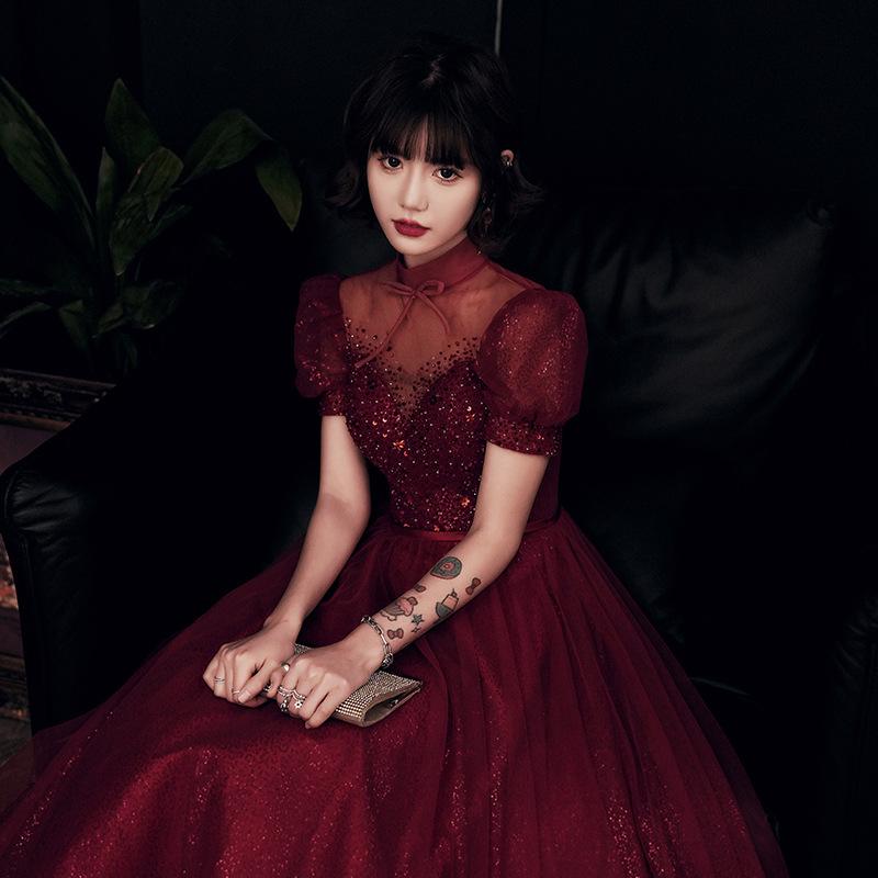 

Ethnic Clothing Toast Dress Bride 2022 Summer Style Daily Wear Wine Red Engagement Banquet Evening WomenEthnic