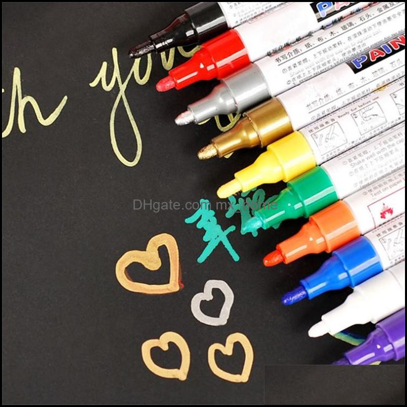 

12 Pcs/Lot Oil-Based Metallic Markerpen Glass Metal Wood Rubber Stone Plastic Paper Vinyl Leather Canvas Fine Point Paint Marker Drop Delive