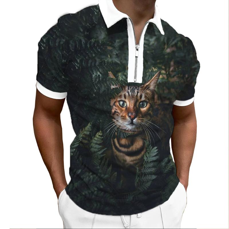 

Men's Polos Summer Shirt 3D Printing Wildcat Men's Casual Breathable Short Sleeve Zipper Fashion Sports TopMen's Men'sMen's, 0794161413
