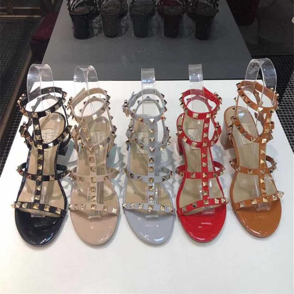 

Designer Sandals High Heels Shoes Women Sandals Wedding Shoe Rock Stud Calfskin Leather Summer Lady Dress Party Barefoot2722, Color20
