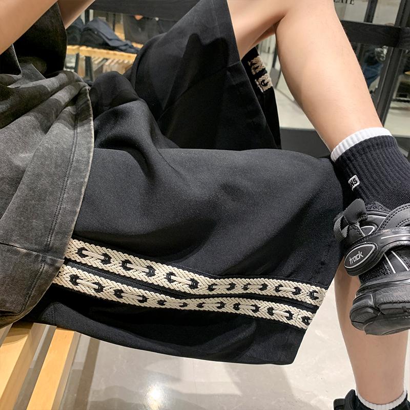 

Men's Pants Ribbon Shorts Mens Summer Fashion Brand Large Casual Underpants Loose Ice Thin Sports American Five Point Pants, Black