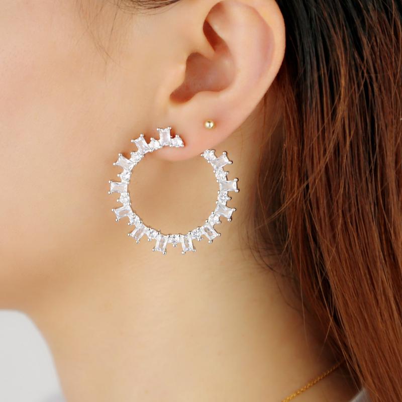 

Hoop & Huggie Summer Trendy Women Girl Jewelry Clear Tiny Cz Zirconia Round Circle Earring Minimal Baguette Stone EarringsHoop