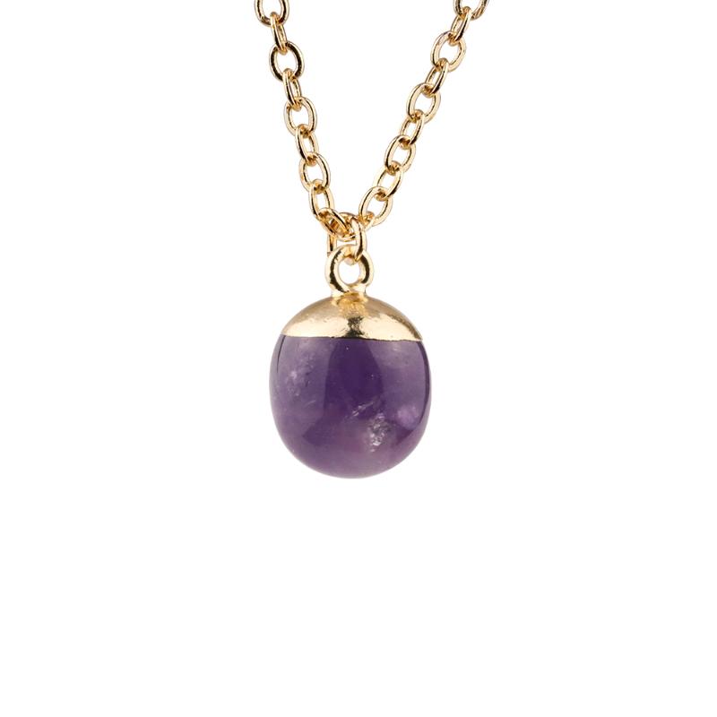 

Chains Fashion Gold Color Geometry Round Ball Amethyst Pendant Necklace For Women Jewelry