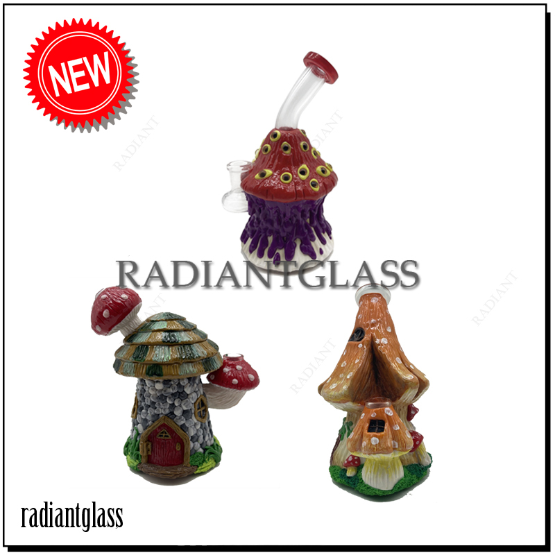 

Hookahs Unique 7" 3D Mushroom Shaped Heady Glass Bong Wax Dab Rig Handmade With Herb Bowl Bong Wholesale China