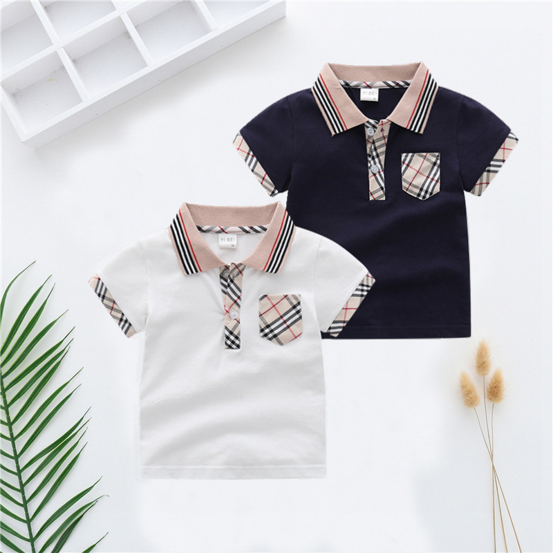Baby Boys Shirt Top-down cols t-shirts d'été enfants à manches courtes à manches courtes t-shirts gentleman style choton