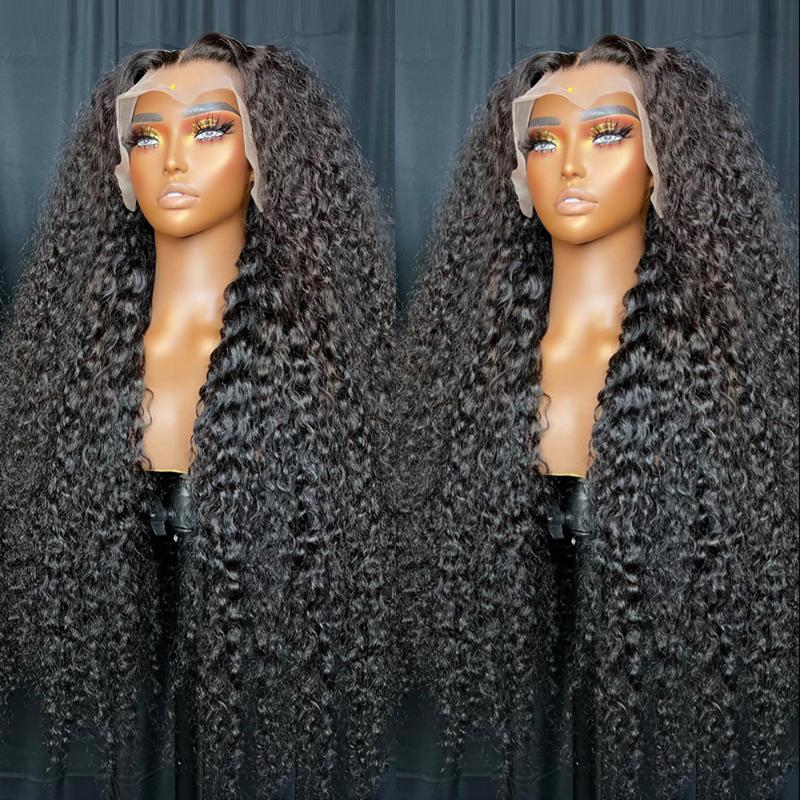 

Lace Wigs 40 Inch Peuvian 13x6 Deep Wave Front Human Hair Water Curly Frontal Wig For Women Pre PluckedLace, As pic