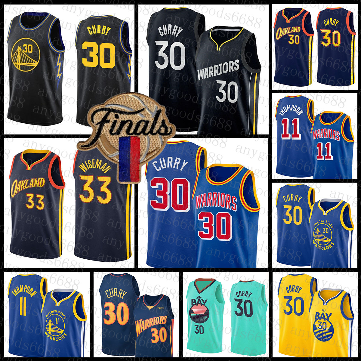 

Golden Black State Multi Warriores 11 30 33 Basketball Jersey Stephen Curry James Wiseman Klay Thompson Patch 03