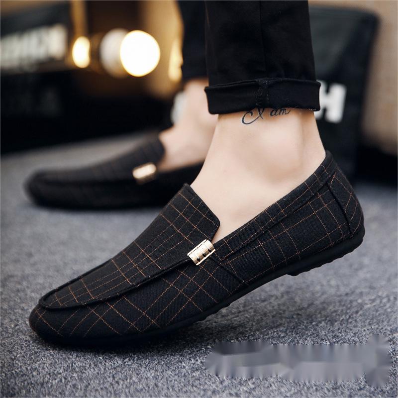

Loafers Men Shoes Solid Color Canvas Casual Round Toe Classic Trend Stripes Comfortable Breathable Flat Bottom Simple Lightweight Driving Shoes DH980, Clear