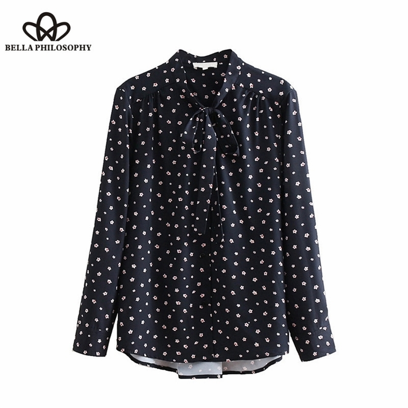 

Elegant Floral Print Tops Blouses Bow Tie Collar Long Sleeve Office Ladies Shirts Casual Blusas Mujer 210519, N1