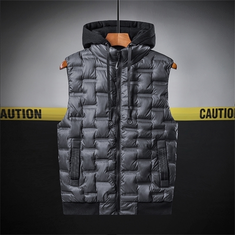 

Men Warm Vest Hooded Jacket Men Winter Hooded Waistcoat Vests Male Casual Down Jacket Outwear Puffer Coat Men 201127, Cbd233black