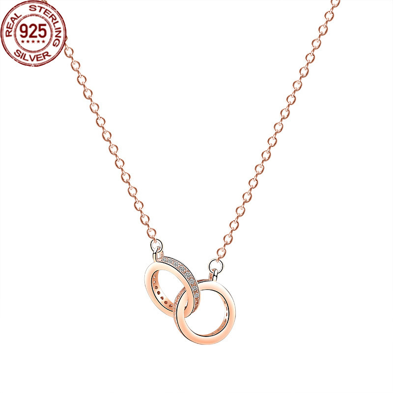 

S925 Sterling Silver Interlocking Necklace Female Minority Design Simple Light L