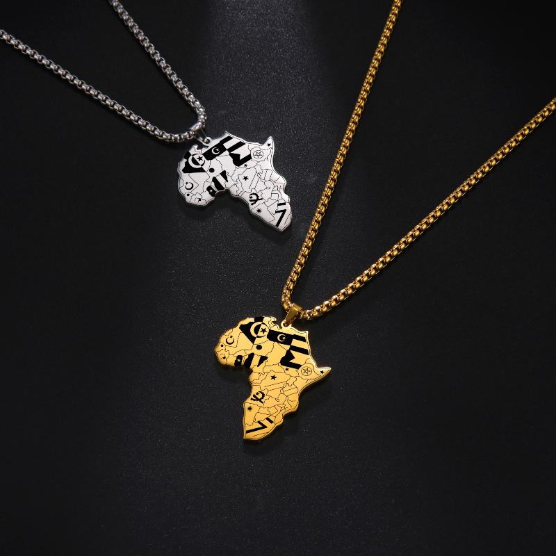 

Pendant Necklaces Hip-hop Style Africa Map With Flag Stainless Steel African Maps Jewelry For Women MenPendant