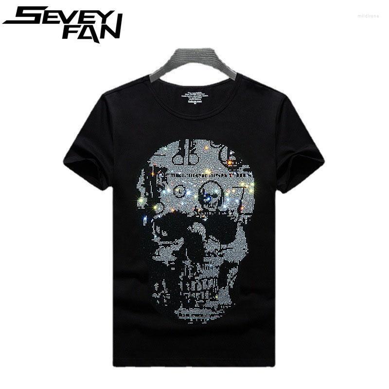 

Men' T-Shirts Plus Size 7XL Men' Fashion Skull Rhinestone T Shirts Short Sleeve Loose Cotton Tees For MaleMen' Mild22, As pic
