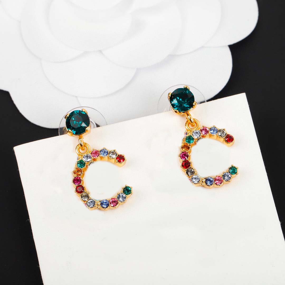 

2022 Top quality Charm stud earring with colorful diamonds in 18k gold plated clear stamp for women wedding jewelry gift have box stamp PS7893