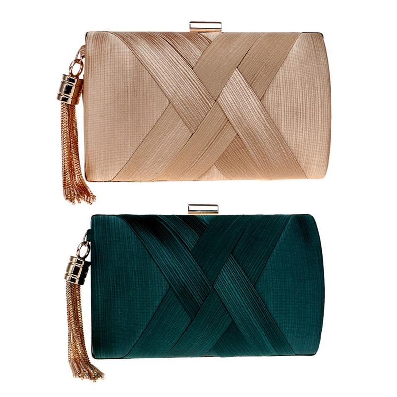 

Evening Bags 2 Pcs Tassel Fashion Ladies Clutch Bag Shoulder Handbags Female Party Wedding For Phone Purse, Gold & Green, Army green