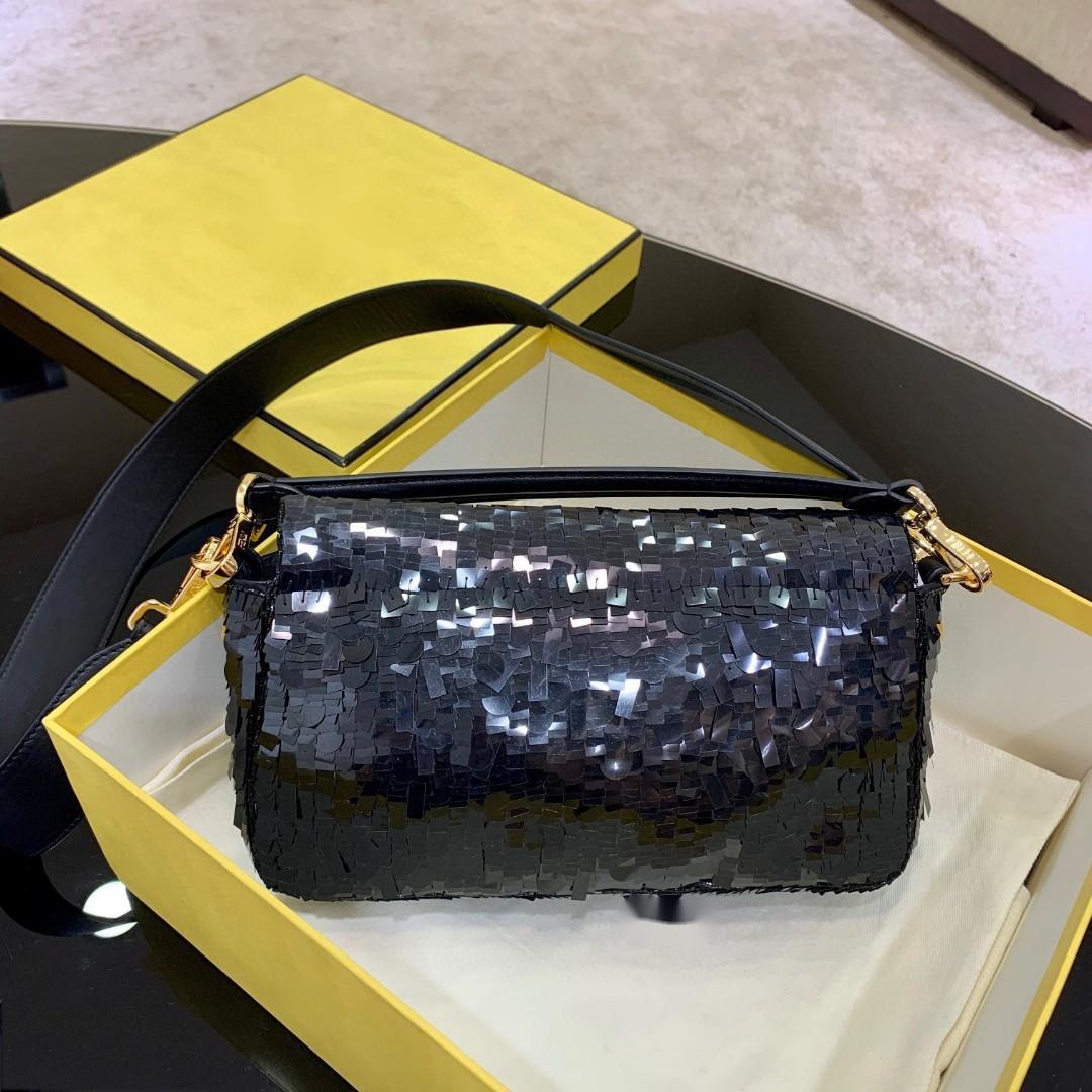 

F top quality new sequined baguette shoulder crossbody hand bag 19cm 26cm, Blue