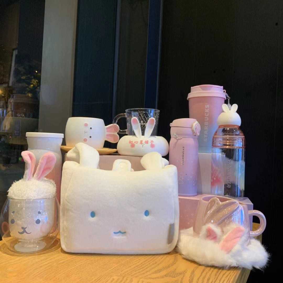 Starbucks Mid Autumn Festival cup 2019 pastel rabbit bucket bag coffee moon rabbit air balloon insulation mark drinking cup-image-758789282