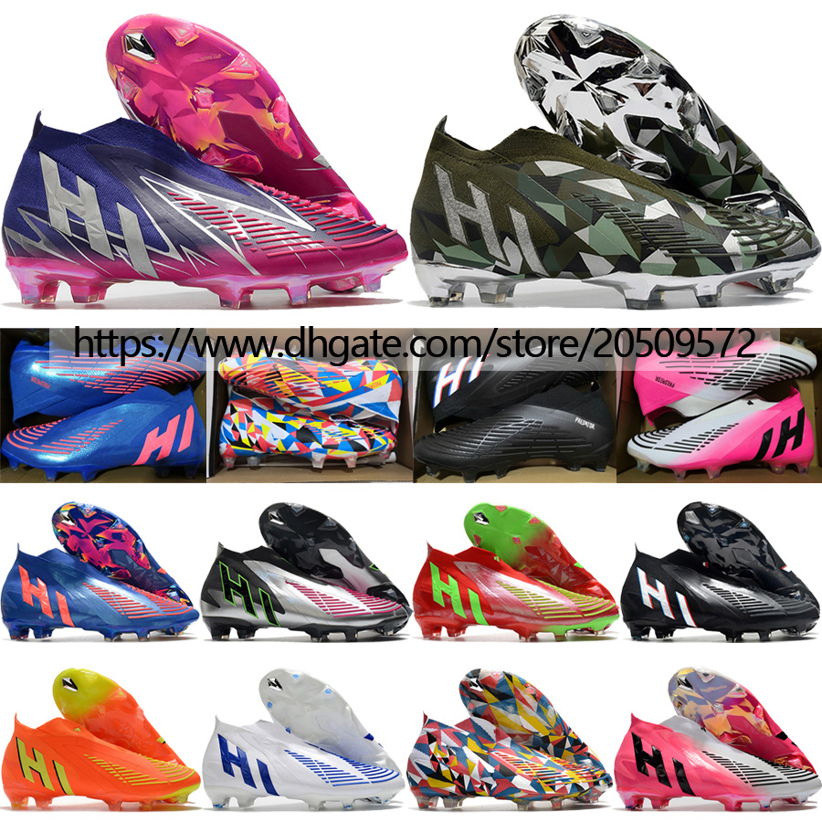 

Send With Bag Predator Edge FG Soccer Boots Mens Top Quality Laceless High Ankle Football Cleats Camo Orange White Multi Red Blue Black Pink Soccer Shoes Size US6.5-11.5