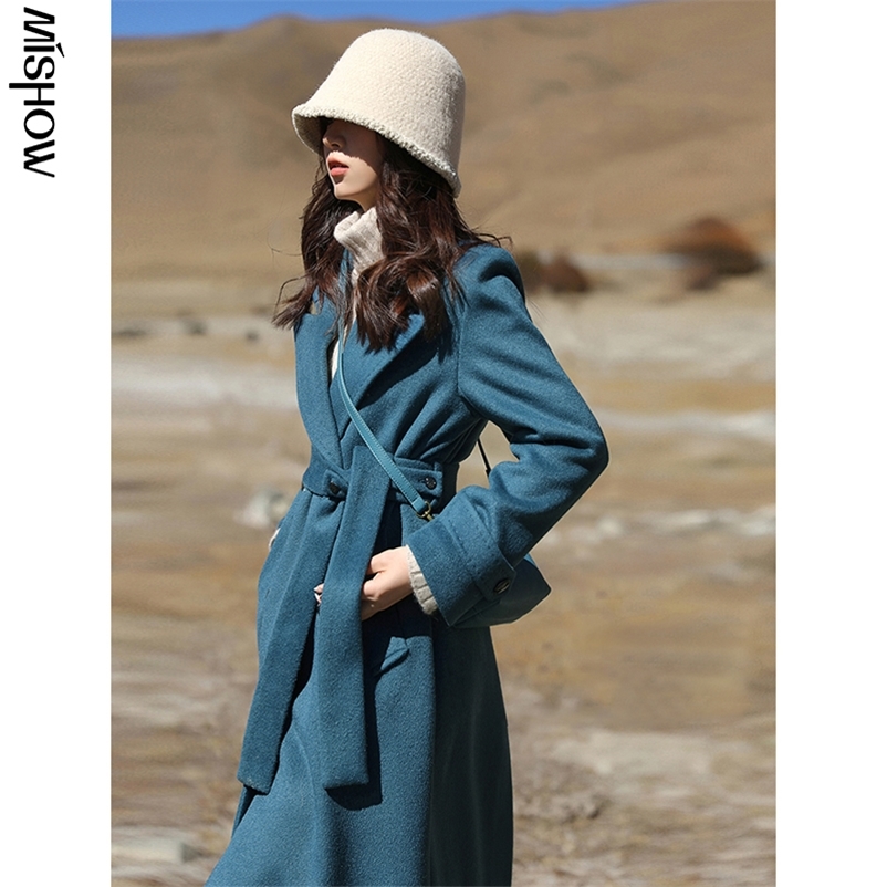 

Women's Wool Blends MISHOW Winter Blend Coat For Women Long Elegant Loose Female Wool Jackets Clothing MXA41W0059 220826, Blue