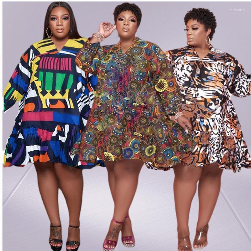 

Plus Size Dresses Midi Shirts 5xl Women Clothing Print Losse Long Sleeve Fall Clothes Birthday Outfits Wholesale Drop Echm22, Multi