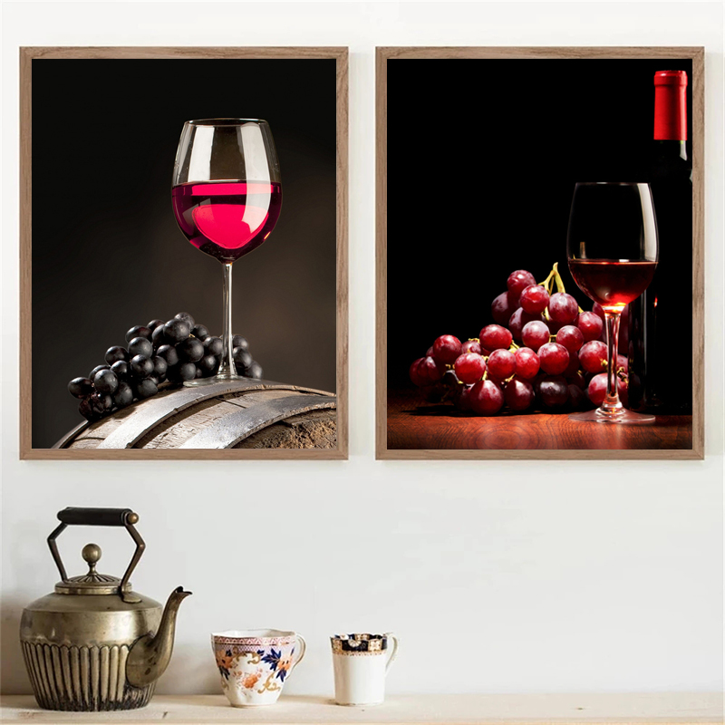 

Red Wine Bottle Drink Canvas Painting Print Poster Wall Art Kitchen Picture Dinnging Room Refectory Restaurant Bar Home Decor