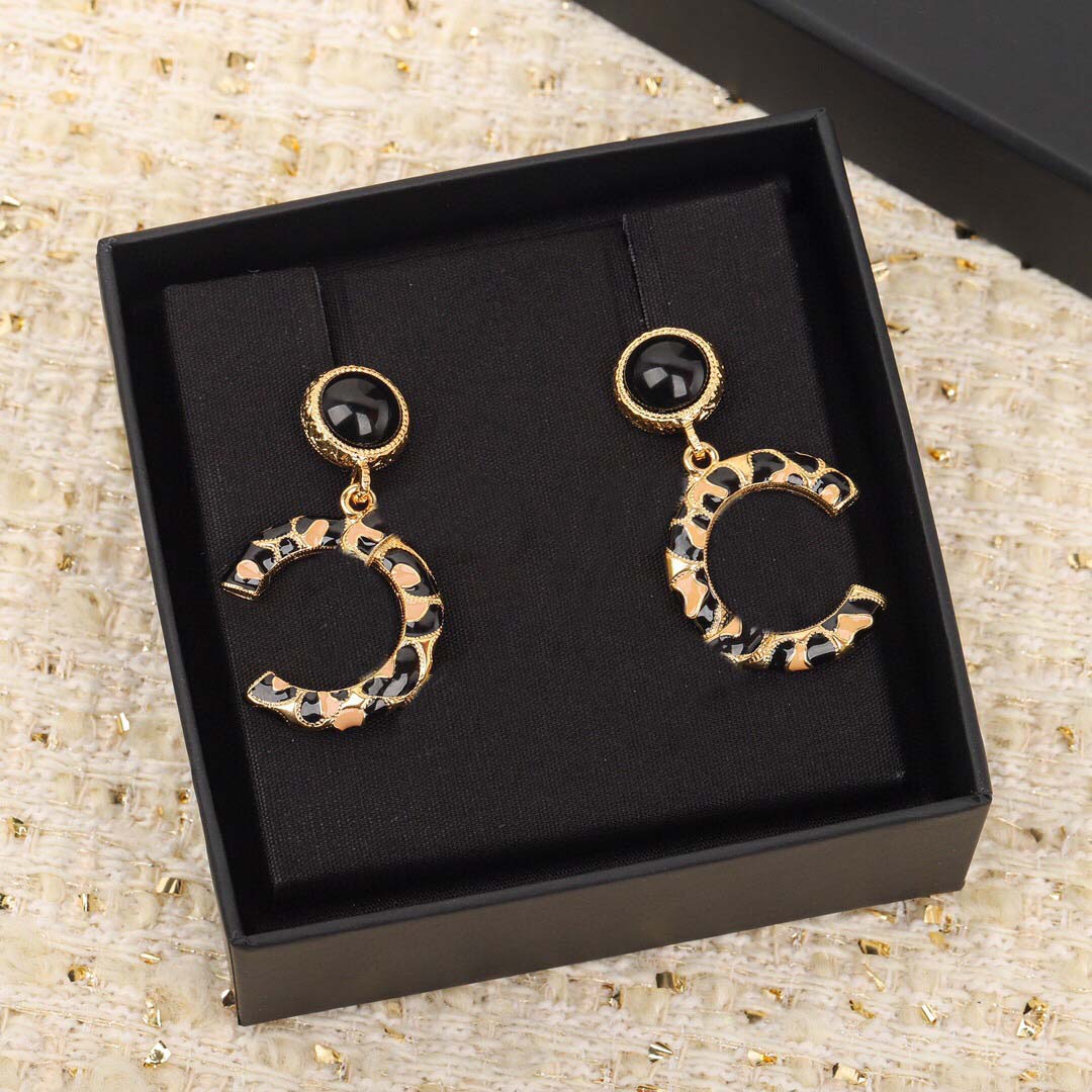 

2022 Top quality Charm drop earring with black color enamel and black agate for women wedding jewelry gift have box stamp PS7586