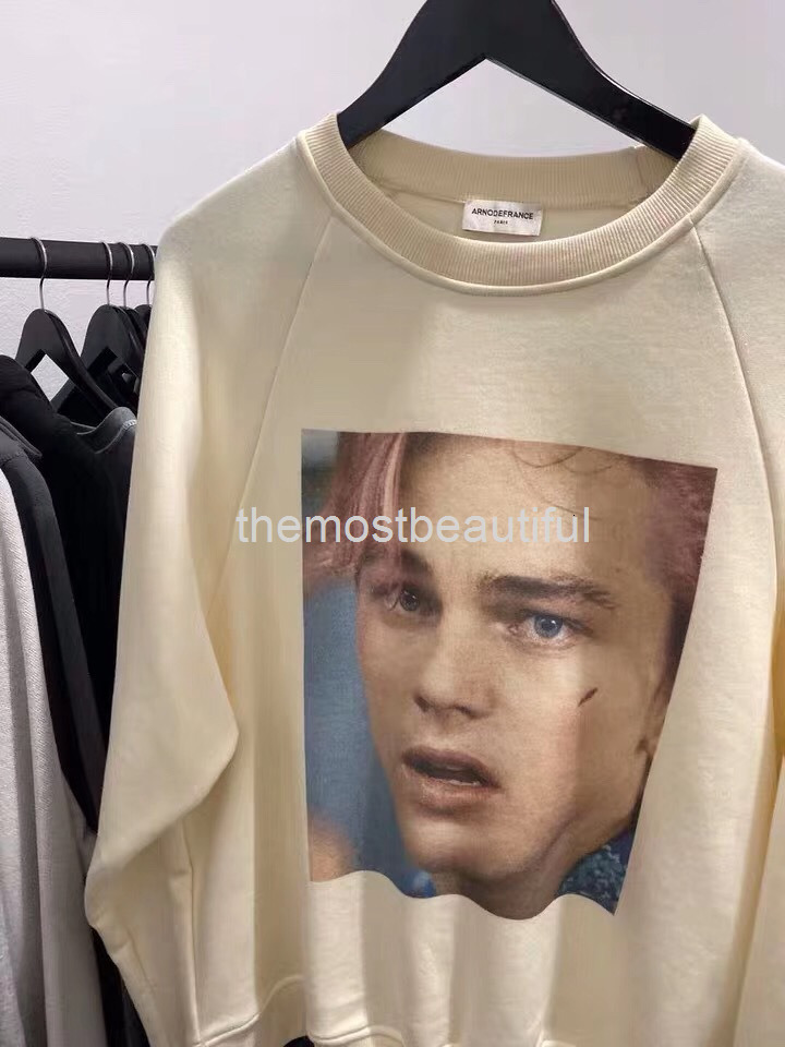 

Men' T-Shirts 21ss hip hop high street Leo face little plum head print washed old round neck sweater men' and women' coat, 2# packing bag