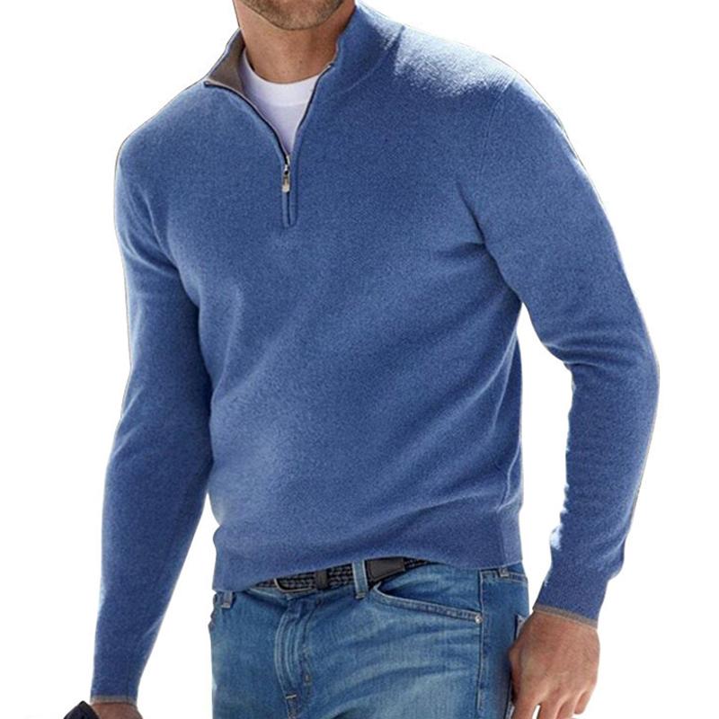 

Men' Sweaters Full Sleeve Pullover Men Cardigan Sweater Autumn Winter Chic Solid Color Stand Collar Long Zipper Knitted Top, 02 gray