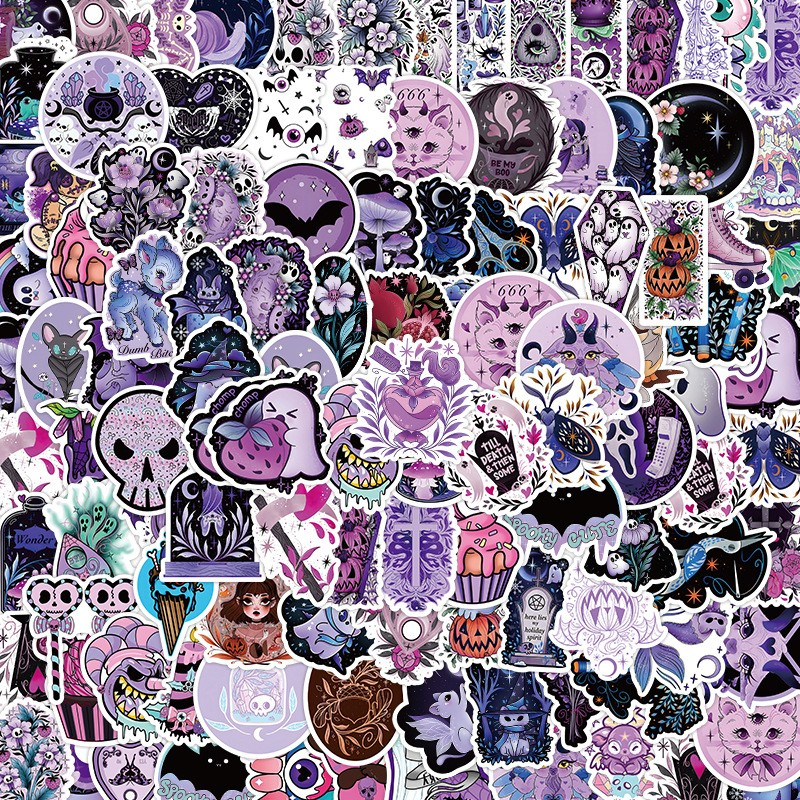 

50Pcs Purple Style Halloween Stickers Ghost Skeleton Graffiti Kids Motorcycle Bicycle Decal, Multi colors