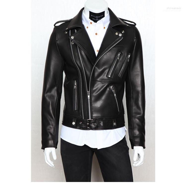 

Men's Down & Parkas Spring High Quality Motorcycle Jacket Fashion Multi Zipper Lapel Slim Wash Phin22, Black
