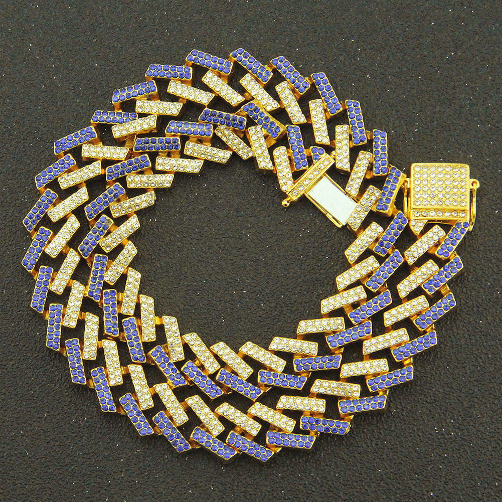 

Hip hop men's bt selling diamond color diamond bar CUBAN CHAIN magnet buckle Necklace 15mm wide