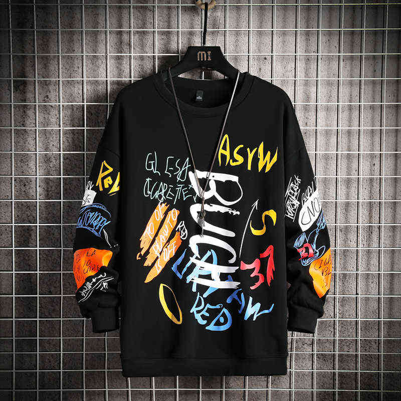 

Mens Crewneck Sweatshirt Men 2022 Graffiti Oversized Japanese Streetwear Hip Hop Black Hoodie Men Sweatshirts Hoodies Y220716, Packing bag