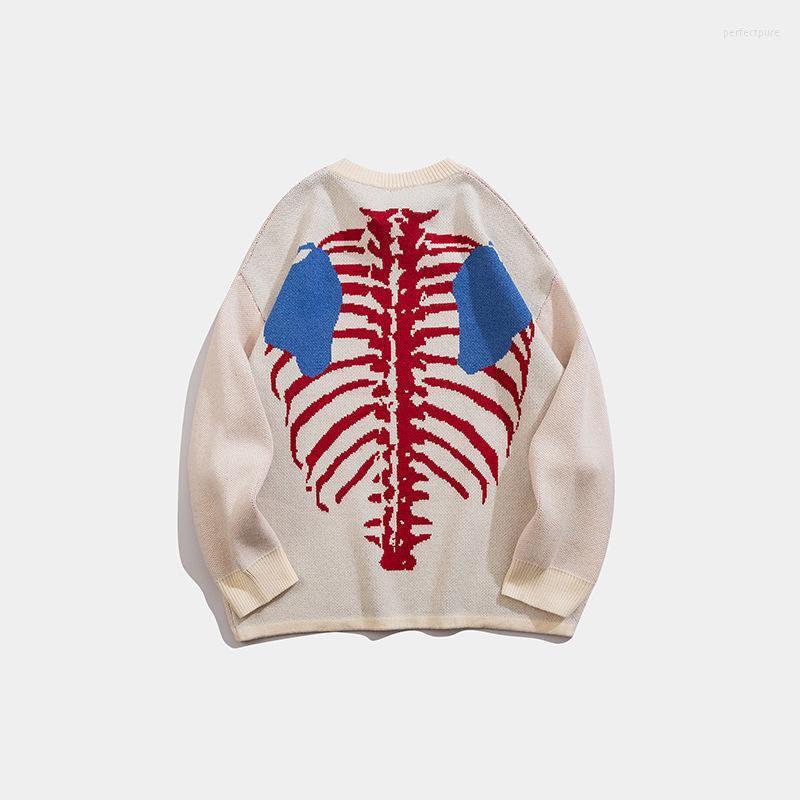 

Men's Sweaters Oversized Men Knit Sweater Pullovers Winter Couple Harajuku Casual Japanese Skeleton Graphic Streetwear Women Clothing Perf22, Black