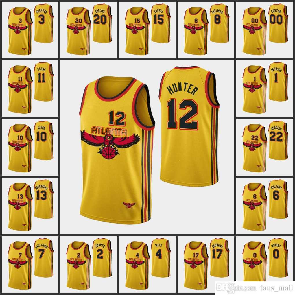 

Screen Print 75th Atlanta Hawks''Men Basketball Jerseys Lou Williams Trae Young De'Andre Hunter Cam Reddish Delon Wright Custom City Gold Edition Jersey