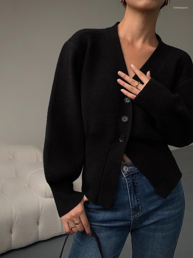 

Women' Knits & Tees Neck Solid Color Temperament Women' 2022 Autumn And Winter Single Breasted Long Sleeve Sweater CardiganWomen' Tim, Black