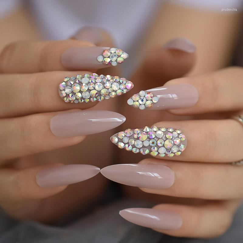 

False Nails Sharp Unique Artificial Nail 3D Designed Rhinestone Long Stiletto Tips Arrival Decoration Art Prud22, L5425