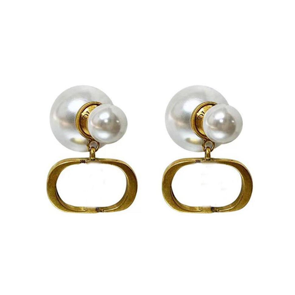 

Classic 18K Gold Plated Designer Stud Earrings Brand Designers Geometry Letters Fashion Women Imitation Pearl Earring Wedding Part288P