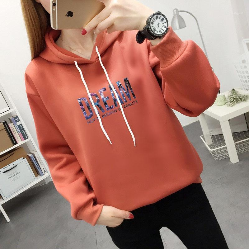 

Fashion Oversized Women Hoodies Korean Style Letter Printed Sweatshirt Female Hooded Long Sleeve Ladies Pullovers Casual Hoddies Women's & S, Black