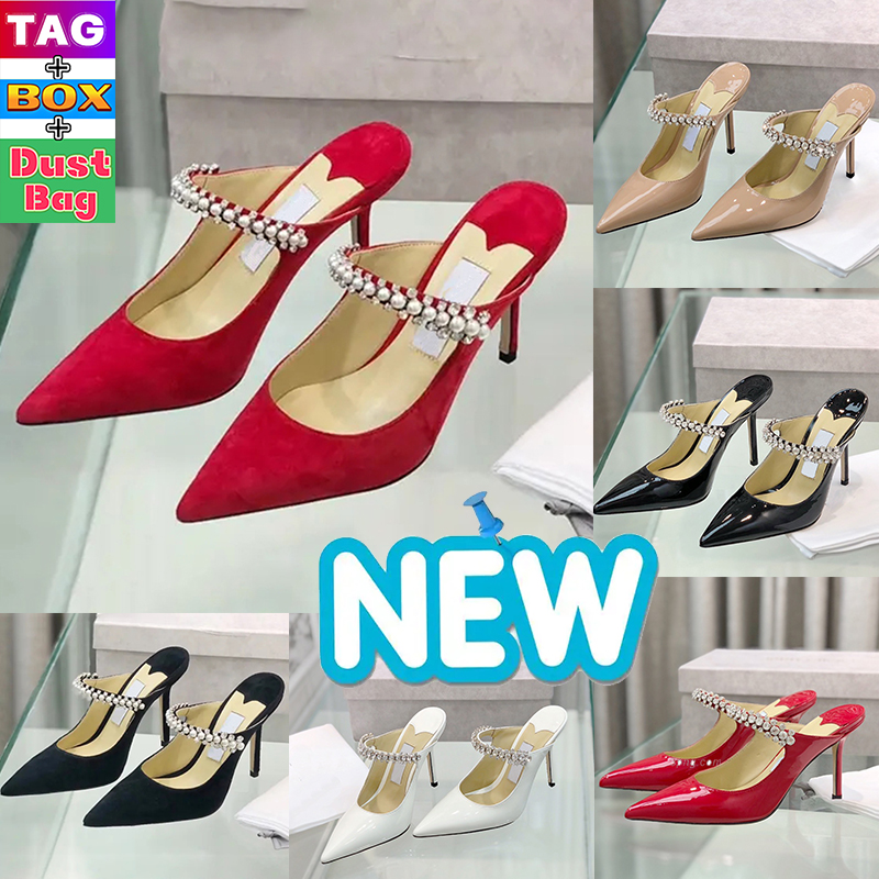 

Newest London Women Dress Shoes JC Luxury Wedding Party Stiletto Heel Sandals High Heels Slingbacks With Crystal Designer Sandal Slippers Slides woman shoe slide, No.6- red suede heel