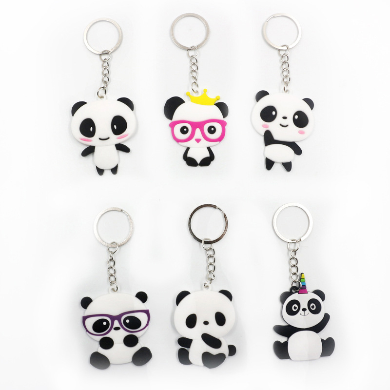 

6 Styles Panda Keychains PVC Silicone Cartoon Keychain Pendant luggage Decoration Key Chain Keyring Creative Gift