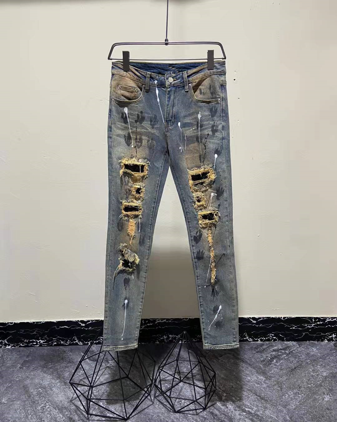 Mens Jeans Designer Water Simple Generous Casual Business Leisure Style Luxury Autumn Design Black White Blue Stretch Fabric Straight Pants Recyc