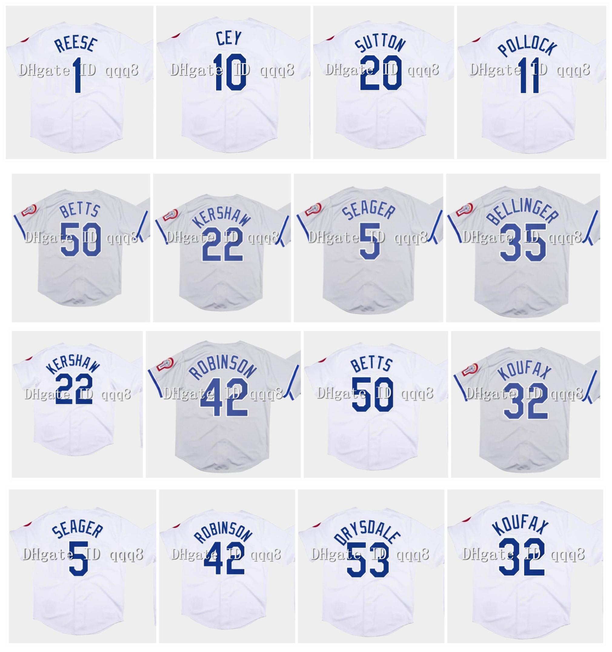 

1981 Los Baseball Jersey Mookie Betts Clayton Kershaw Jackie Robinson Sandy Koufax Pollock Fernando Valenzuela Kirk Gibson Cey Pee Wee Reese, White
