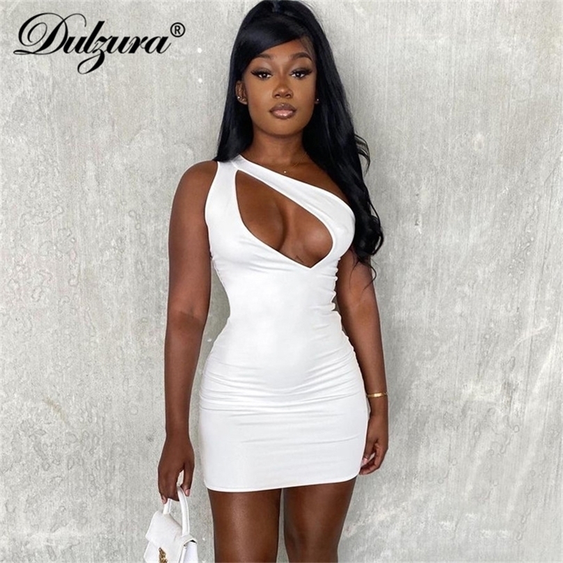 

Dulzura Hollow Out Women One Shoulder Mini Dress Sleeveless Bodycon Sexy Streetwear Party Club Elegant Summer Clothes 220613, Black