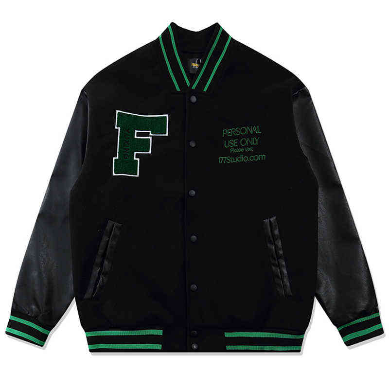 

2021 College Jackets Mens Furry Letters Embroidery Patchwork Harajuku Fashion Unisex Bomber Varsity Jacket Women Baseball Coats T220728, Black