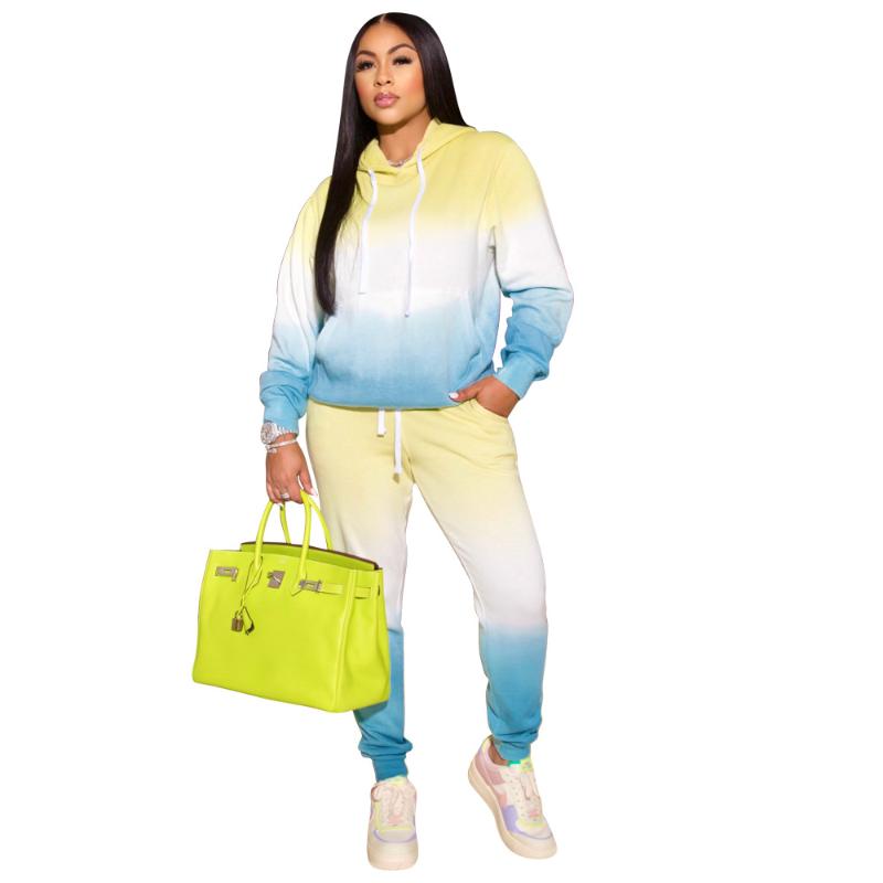 

Women' Two Piece Pants Autumn Products Ladies Temperament Casual Fashion Long-sleeved Hooded Shirt Pencil Fitness Sports Jogging SuitWomen, Yellow gradient blue