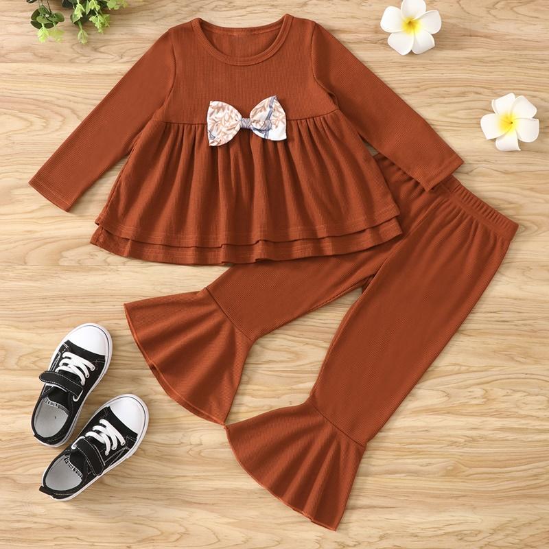 

Clothing Sets Spring Fall Girls Outfits Kids Clothes 2 Pcs Bow Long Sleeve Top+boot Cut Pant Fashion Set1-6Y, White