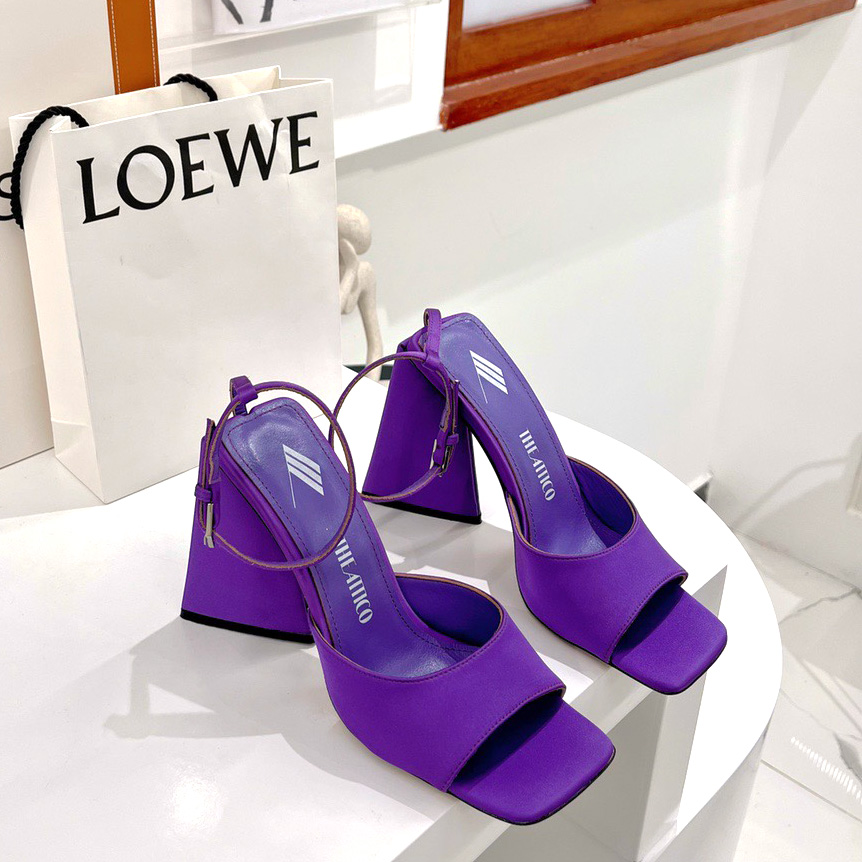 

The Attico Piper 115 chunky Heeled Ankle wrap Sandals purple satin block heel high heels shoes slip on slides open toe shoe for women luxury designers factory footwear, Black