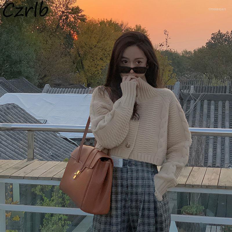 

Women' Knits & Tees Sweaters Women Long Sleeve Cropped Streetwear Knitting Soft Ulzzang All-match Clothing Feminine Turtleneck Tender ChicW, Black