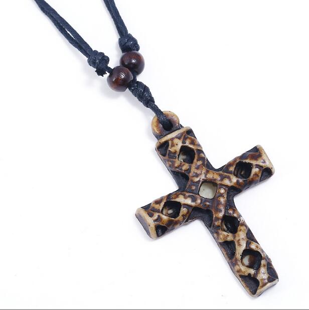 

Fashion men and women Resin cross Pendant Wax rope adjustable size Jewelry 30pcs/lot